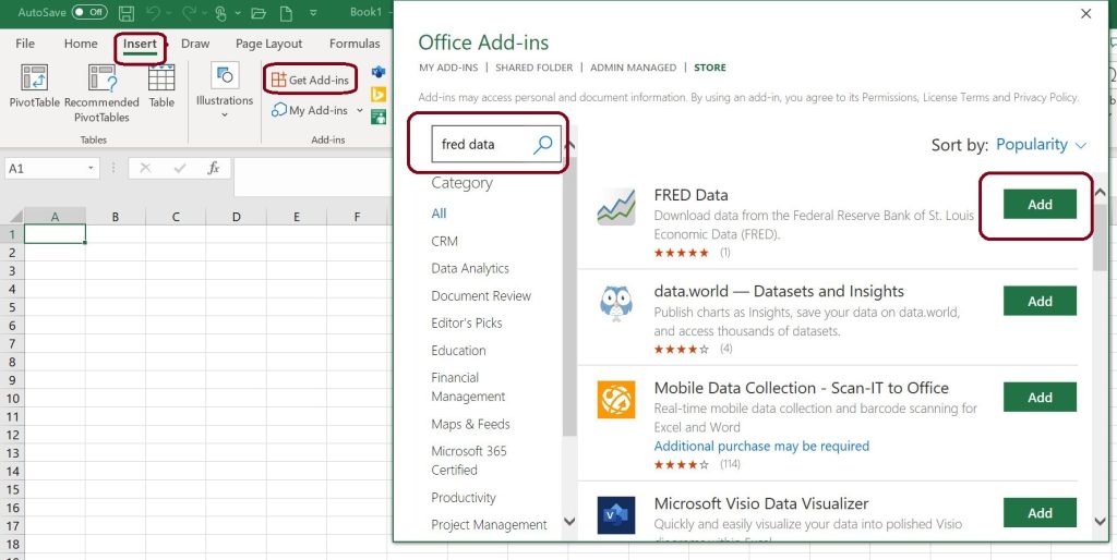 Use The Excel Add In Getting To Know Fred 5864